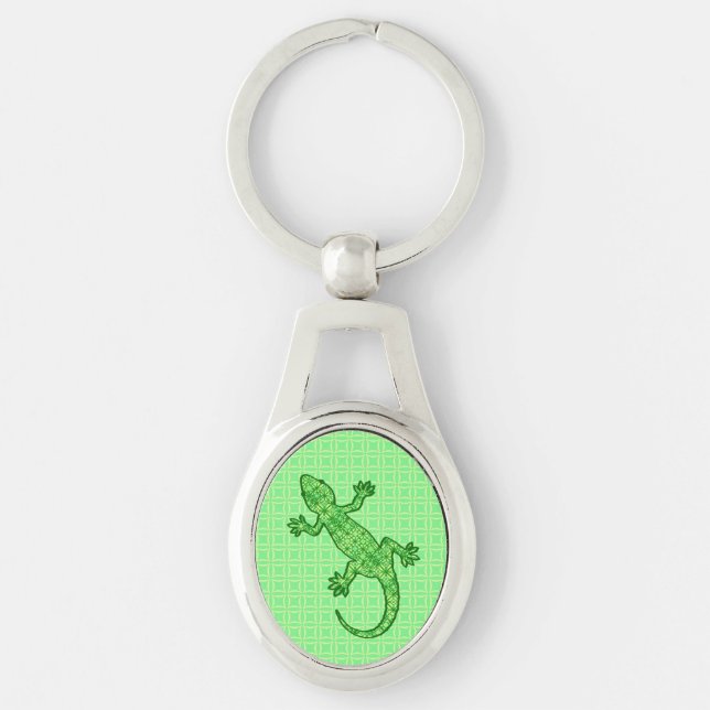 Tribal batik Gecko - lime and emerald green Keychain (Front)