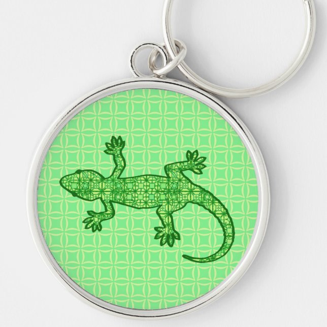 Tribal batik Gecko - lime and emerald green Keychain (Front)