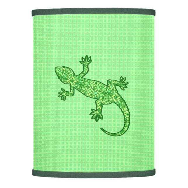 Tribal batik Gecko - lime and emerald green  Lamp Shade (Front)