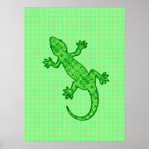 Tribal batik Gecko - lime and emerald green Poster