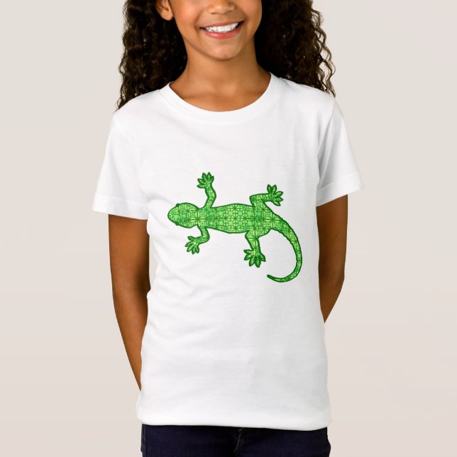 Tribal batik Gecko - lime and emerald green T-Shirt (Front)