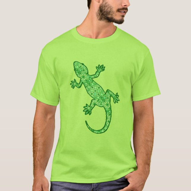 Tribal batik Gecko - lime and emerald green T-Shirt (Front)