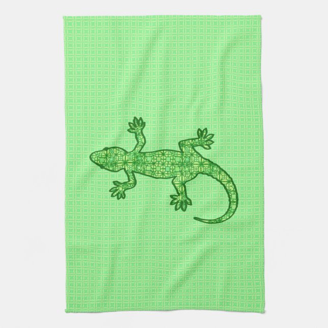 Tribal batik Gecko - lime and emerald green Towel (Vertical)
