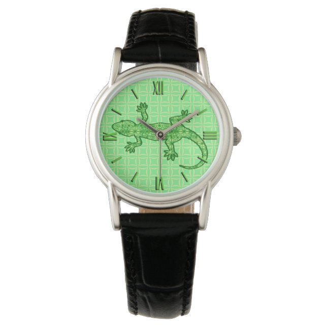 Tribal batik Gecko - lime and emerald green Watch (Front)