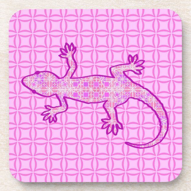 Tribal batik Gecko - orchid and shell pink Beverage Coaster (Front)