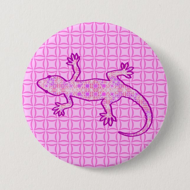 Tribal batik Gecko - orchid and shell pink Button (Front)