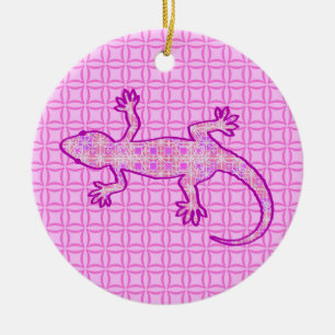 Tribal batik Gecko - orchid and shell pink Ceramic Ornament
