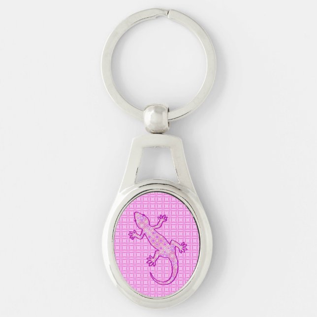Tribal batik Gecko - orchid and shell pink Keychain (Front)