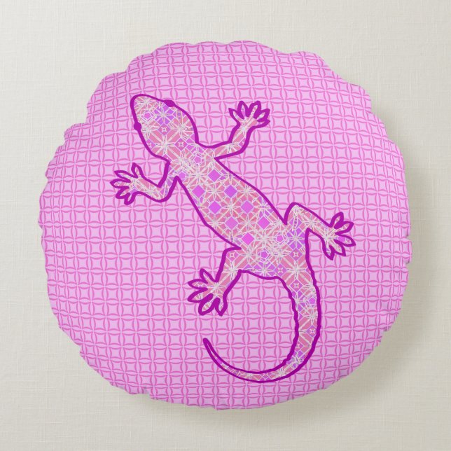 Tribal batik Gecko - orchid and shell pink Round Pillow (Front)
