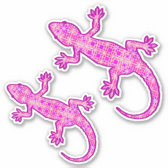 Tribal batik Gecko, Orchid and Shell Pink Sticker (Front)