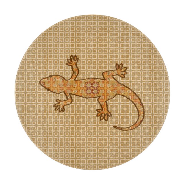Tribal batik Gecko - rust, amber and tan Cutting Board (Front)