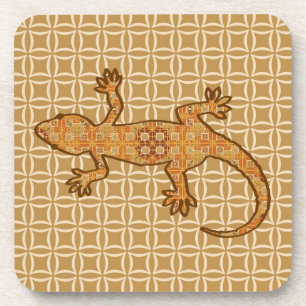 Tribal batik Gecko - rust, amber and tan Drink Coaster