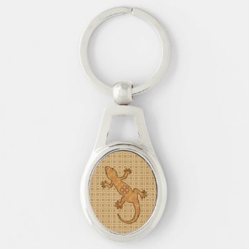 Tribal Batik Gecko - Rust  Amber And Tan Keychain by Floridity at Zazzle