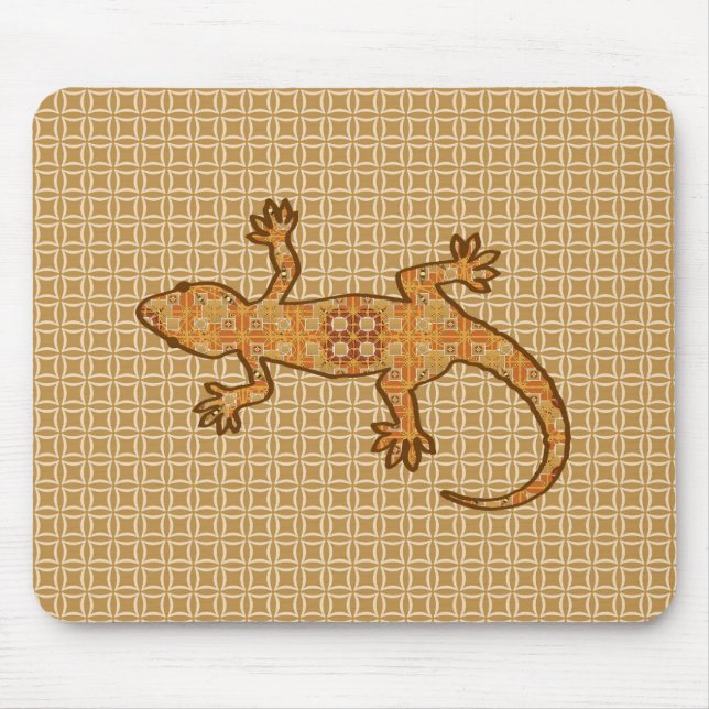 Tribal batik Gecko - rust, amber and tan Mouse Pad (Front)