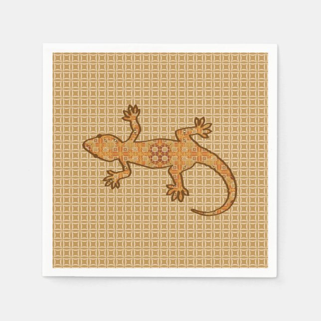Tribal batik Gecko - rust, amber and tan Paper Napkins (Front)