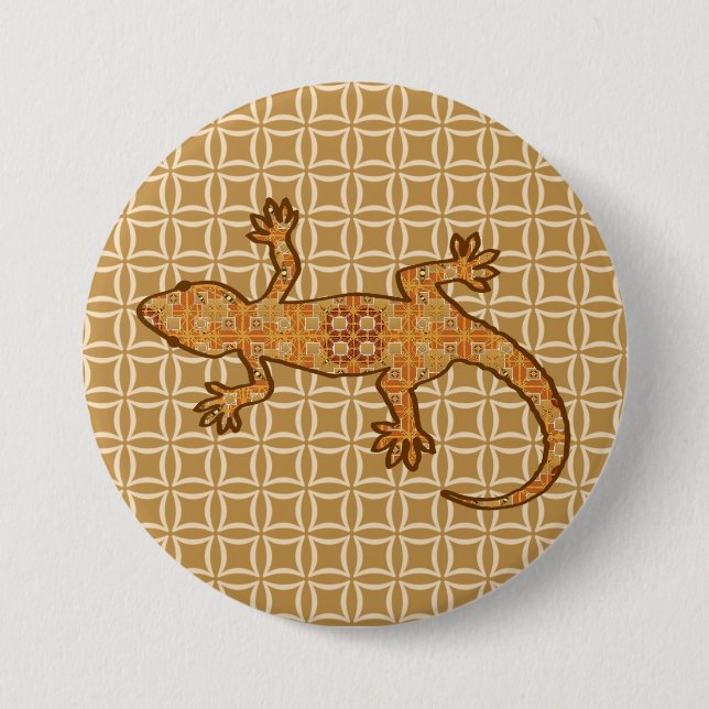 Tribal batik Gecko - rust, amber and tan Pinback Button (Front)