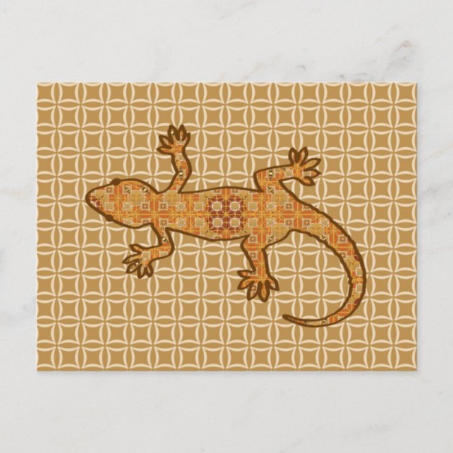 Tribal batik Gecko - rust, amber and tan Postcard (Front)