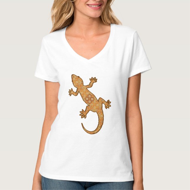 Tribal batik Gecko - rust, amber and tan T-Shirt (Front)