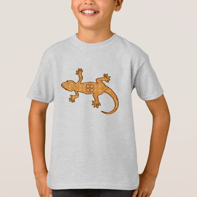 Tribal batik Gecko - rust, amber and tan T-Shirt (Front)