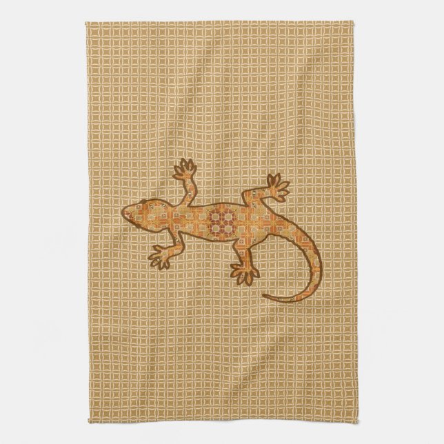 Tribal batik Gecko - rust, amber and tan Towel (Vertical)