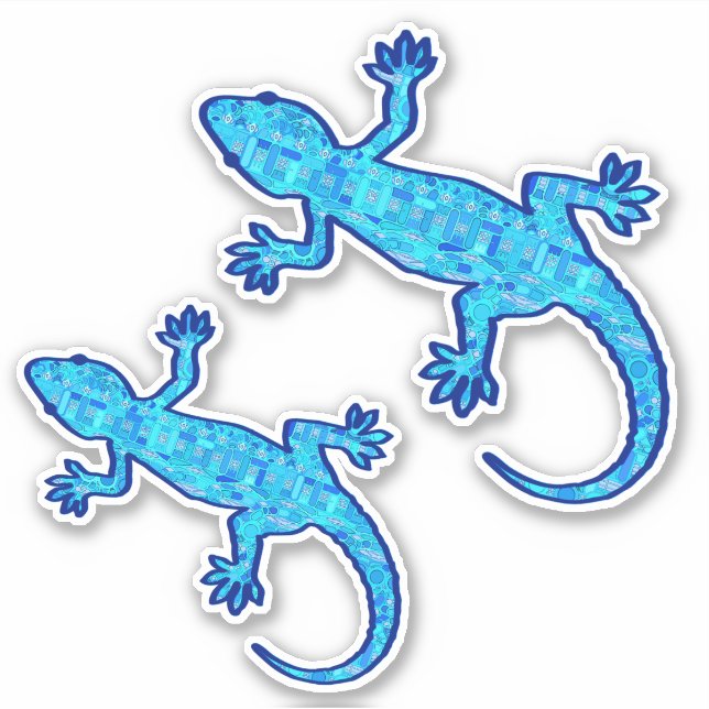 Tribal Batik Gecko, Shades of Denim Blue Sticker (Front)