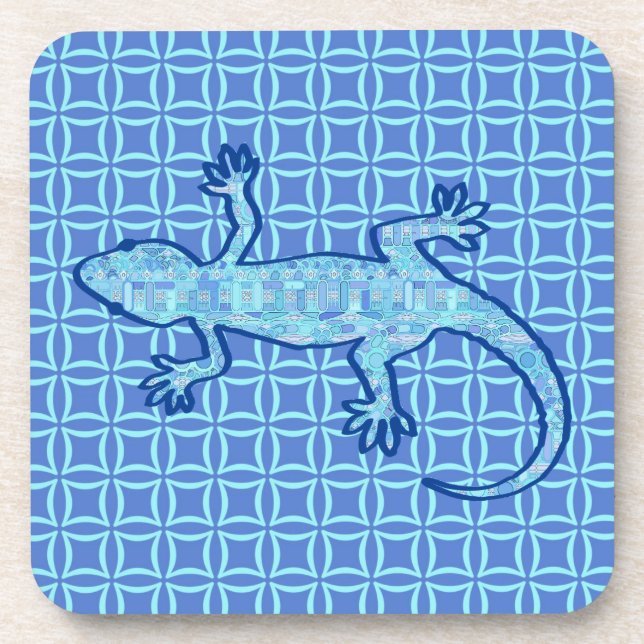 Tribal batik Gecko - soft denim blue Beverage Coaster (Front)
