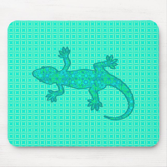 Tribal batik Gecko - turquoise / peacock Mouse Pad (Front)