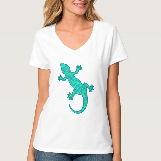 Tribal batik Gecko - turquoise / peacock T-Shirt (Front)
