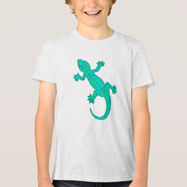 Tribal batik Gecko - turquoise / peacock Tri-Blend Shirt (Front)