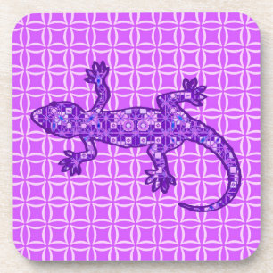 Tribal batik Gecko - violet and amethyst purple Drink Coaster