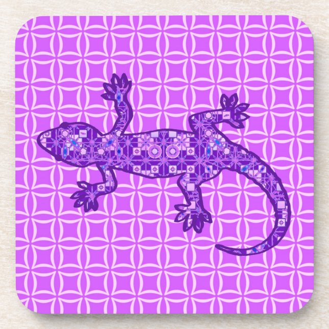 Tribal batik Gecko - violet and amethyst purple Drink Coaster (Front)