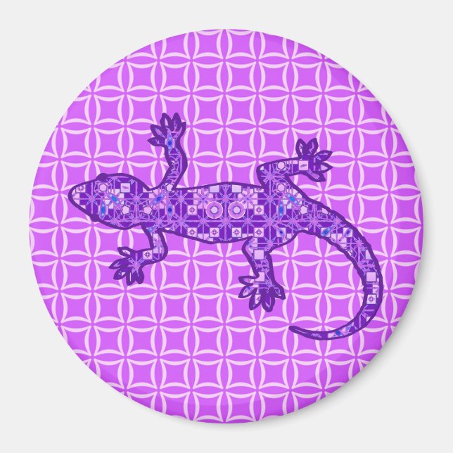 Tribal batik Gecko - violet and amethyst purple Magnet (Front)