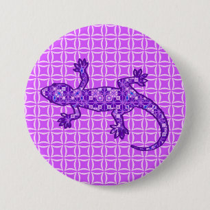 Tribal batik Gecko - violet and amethyst purple Pinback Button