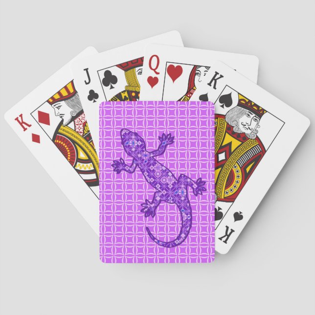 Tribal batik Gecko - violet and amethyst purple Poker Cards (Back)