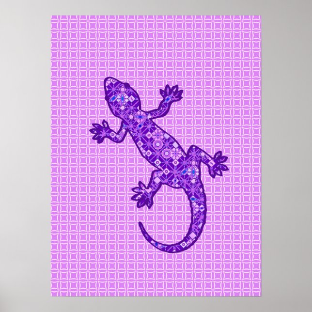 Tribal batik Gecko - violet and amethyst purple Poster (Front)