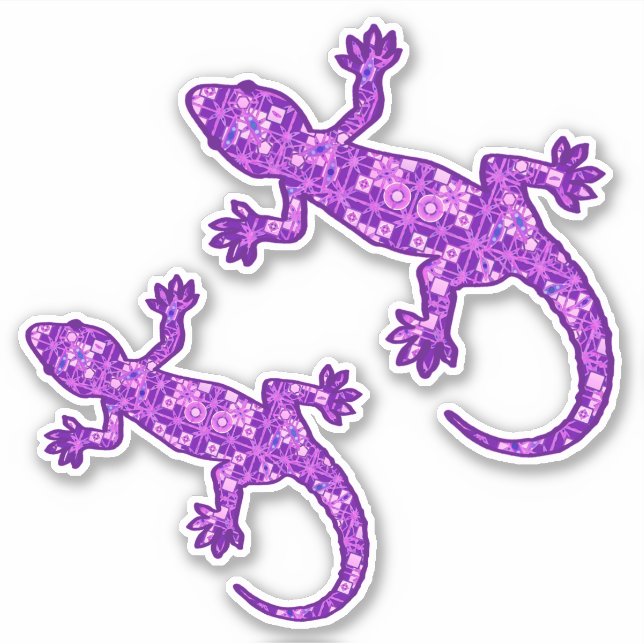 Tribal batik Gecko, Violet and Amethyst Purple Sticker (Front)