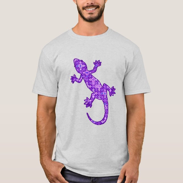 Tribal batik Gecko - violet and amethyst purple T-Shirt (Front)