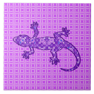Tribal batik Gecko - violet and amethyst purple Tile