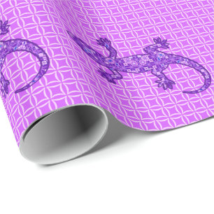 Tribal batik Gecko - violet and amethyst purple Wrapping Paper