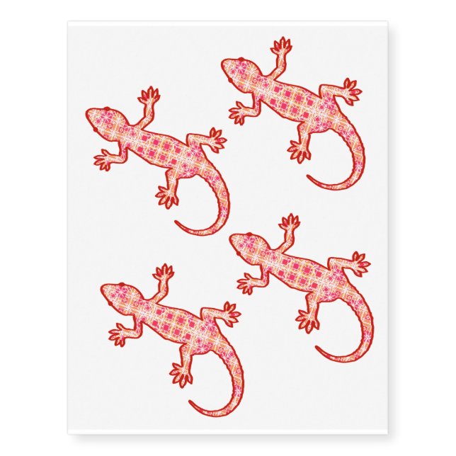 Tribal batik Gekko - coral pink and cream Temporary Tattoos (Front)