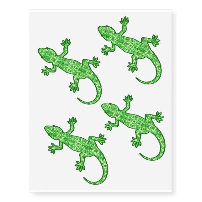 Tribal batik Gekko - lime and emerald green Temporary Tattoos (Front)