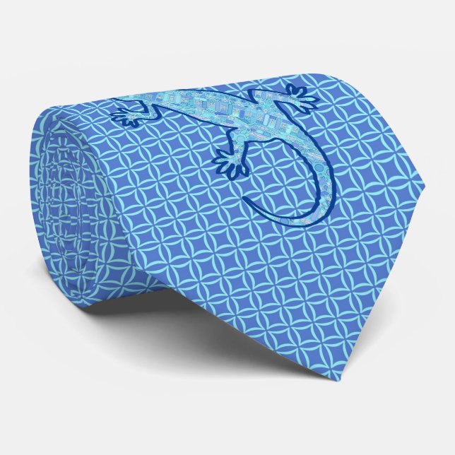 Tribal batik Gekko - soft denim blue Tie (Rolled)