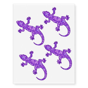 Tribal batik Gekko - violet and amethyst purple Temporary Tattoos