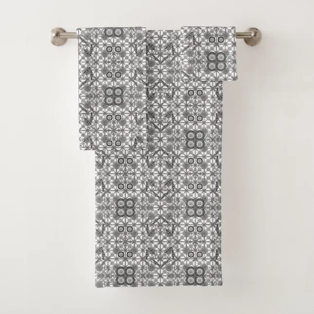 Tribal Batik grey / gray, black and white Bath Towel Set Zazzle