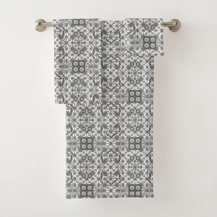 Tribal Batik - grey / gray, black and white Bath Towel Set | Zazzle