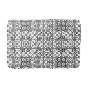 Tribal Batik - grey / gray, black and white Bathroom Mat