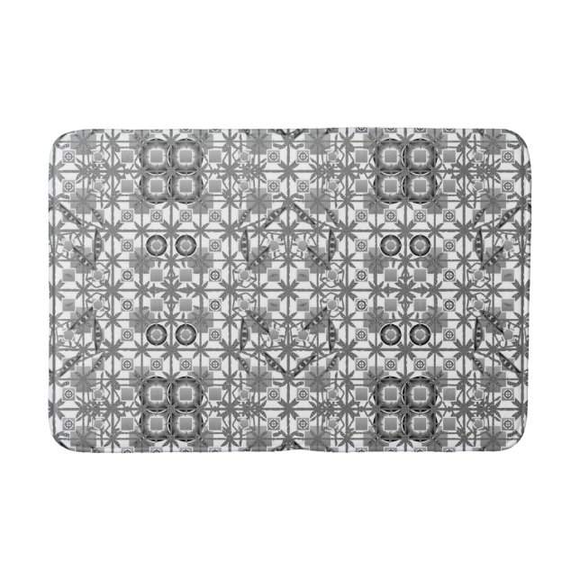 Tribal Batik - grey / gray, black and white Bathroom Mat (Front)