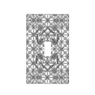 Tribal Batik - grey / gray, black and white Light Switch Cover