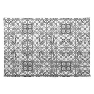 Tribal Batik - grey / gray, black and white Placemat