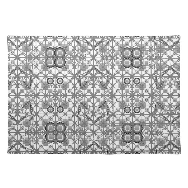 Tribal Batik - grey / gray, black and white Placemat (Front)